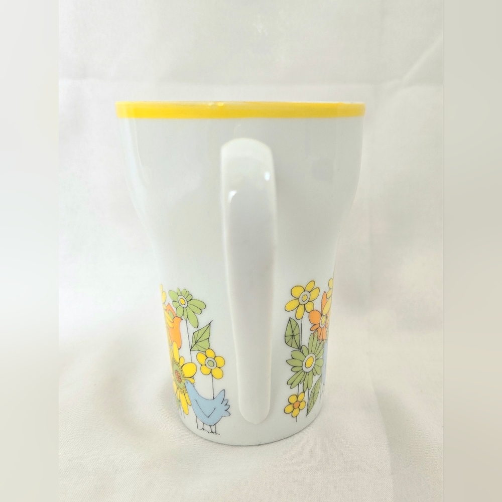 Vintage Stylecraft Tall Coffee Mug Flower Power Design w/ Birds 60s 70s - Picture 4 of 9